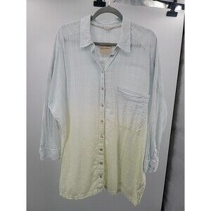 Pilcro Textured Boxy Ombre Button Up Shirt Sz L Beachy Bohemian